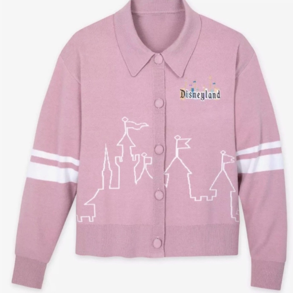 Her Universe Disney Mauve Pink Castle Button Cardigan with White Stripes